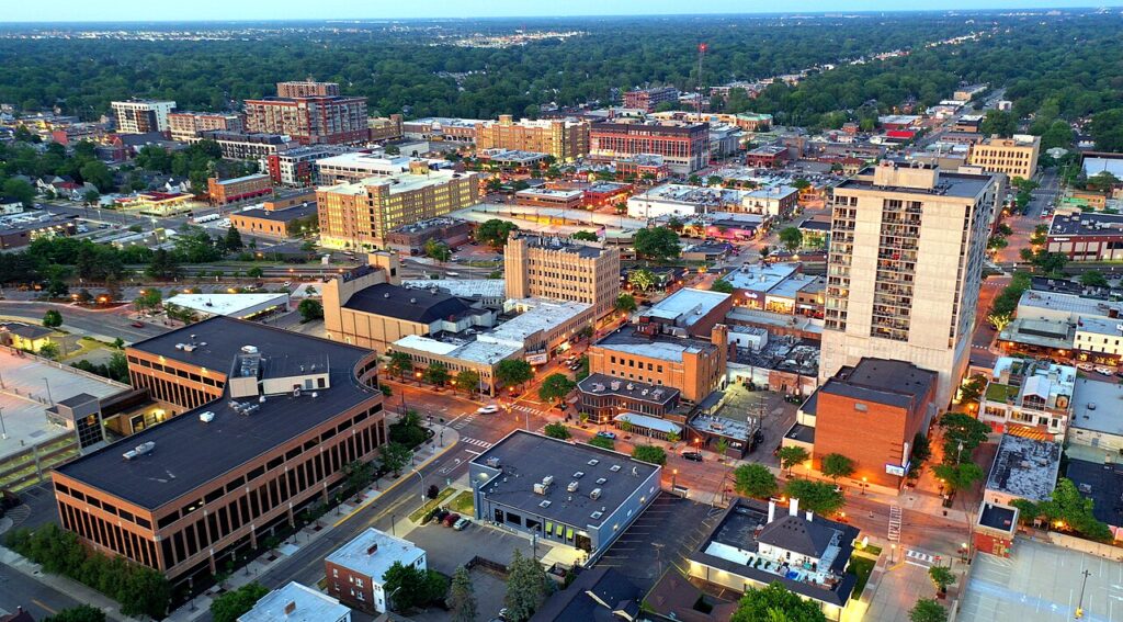 Downtown Royal Oak, Michigan Aerial view of downtown Royal Oak, Michigan near Main Street and 11 Mile Road